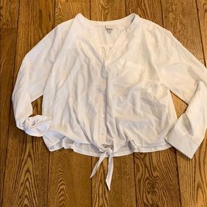 Cropped white button down